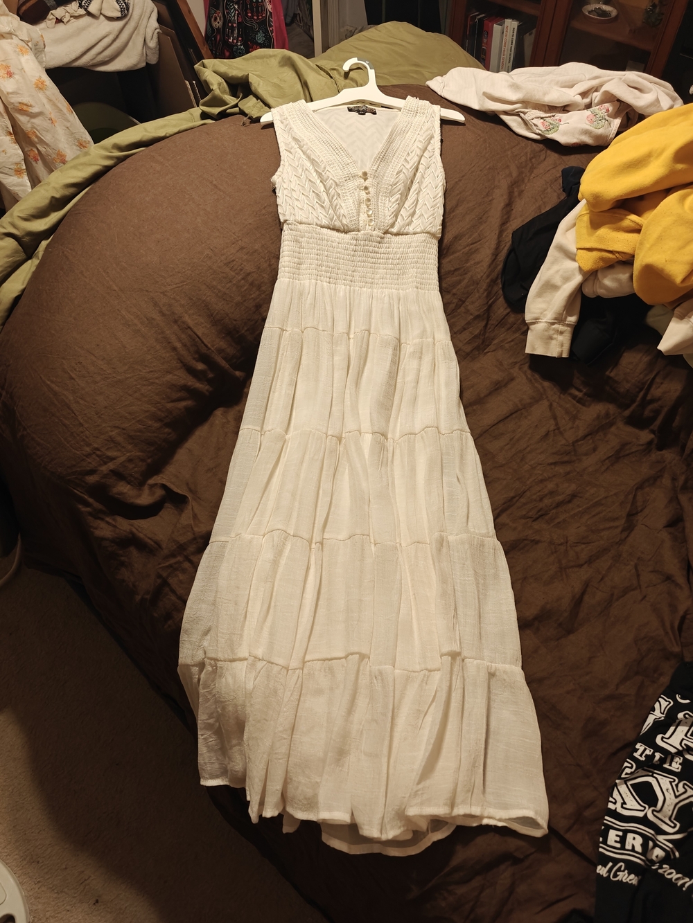 Sleeveless Cream Tiered Maxi Dress with Smocked Waist